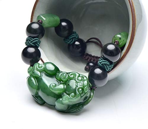 CWZZWS Armbänder ， Perlen Armbänder Feng Shui Pixiu Wohlstand Armband Wohlstand Hetian Jade Nephrite Piyao Obsidian Armband für Liebende Talisman Bangle Natural Stone anziehen Glück Love Geld