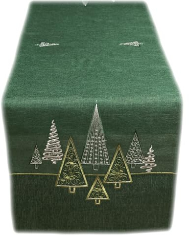 texpot Tischläufer 40 x 90 cm dunkelgrün Stickerei Moderne Tannenbäume Weihnachten Tischband