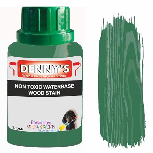 Non-Toxic Water-Based Wood Stain – Fast Drying – 179 Colours – For Furniture, Doors, Floors, Skirting, Crafts & Interior Wood – Sponge or Roller Application (Emerald green, 250ML bottle)