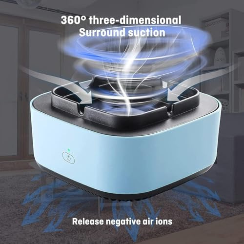 Cendrier Sans Fumée,Cendrier Purificateur avec 2 Tampons Filtrants de Remplacement, Aspiration Ionique Négative Enveloppante à 360 Degrés, Fonction de Minuterie d'arrêt Automatique