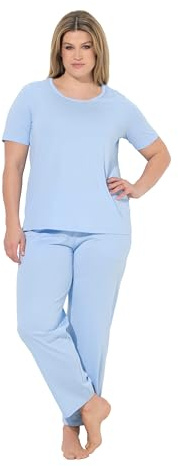 Ulla Popken Damen große Größen Übergrößen Plus Size Pyjama, Punkte, Rundhalsausschnitt, Halbarm eisblau 62+ 821244701-62+