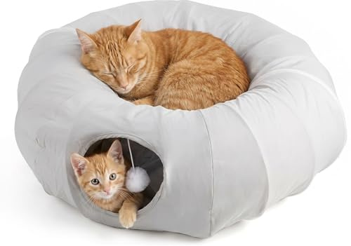 CALIYO Katzentunnel, 2 in 1 Katzentunnel Rund für Wohnungskatzen mit Bett, Donut Form, für Kleine Große Katzen