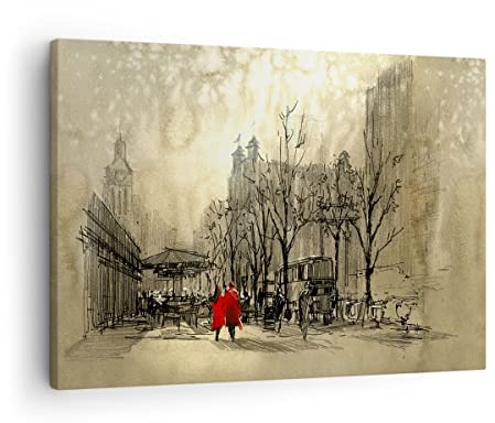 Bilder auf Leinwand Stadt Frau Geliebte Leinwandbild mit Rahmen 70x50cm Wandbilder Dekoration Wohnzimmer Schlafzimmer Küche Deko Klein Wanddeko Bild Wand Kunstdruck Art Wall Decor Canvas AA70x50-3190