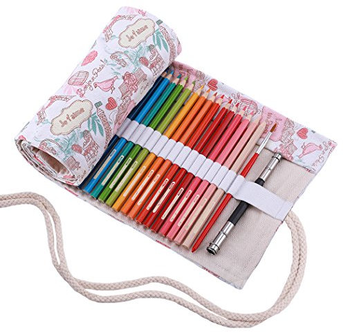 abaría - Bolsa de lápiz de Colores, Mediana Estuche Enrollable 48 lápices, portalápices de Lona, Organizador para Arte, parís 48 Agujeros