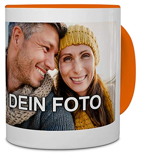 PhotoFancy® - Tasse mit Foto Bedrucken Lassen - Fototasse Personalisieren – Kaffeebecher zum selbst gestalten (Orange)