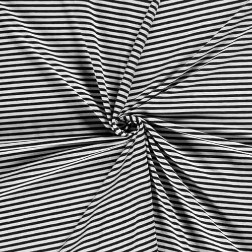 Jersey Stoff Schwarz/Weiß schmal gestreift als Meterware zum Nähen, 50 cm