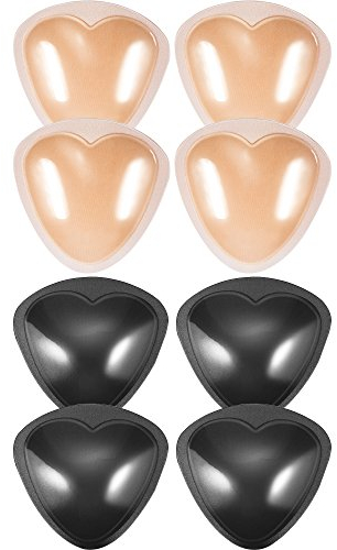 Hestya 4 Paar BH Pads Selbstklebende Einsätze Abnehmbare Push Up Brustvergrößerer für Bikini, Tri-Winkel Form, Schwarz und Beige
