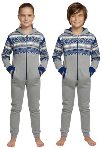 A2Z 4 Kids Girls And Boys Fleece Onesie - Aztec Onesie 001 Grey & Royal 7-8