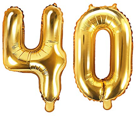 XXL Folien-Ballon/Zahl 40 in Gold/Geburtstags-Ballon zum 40. Geburtstag/Jahres-Zahl / / Alter/Deko Dekoration Volljährig/Volljährigkeit