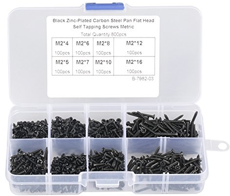 800 stücke M2 Schwarz Kohlenstoffstahl Selbstschneidende Schraube Sortiment Kit Senkkopf Flachkopf mit Aufbewahrungsbox MEHRWEG VERPACKUNG socialme-eu