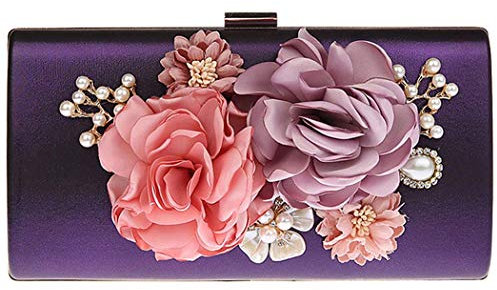 AnKoee Fleurs Sac Embrayage Pochette Mariage Sac Cérémonie Sac Pochette a Main Violet