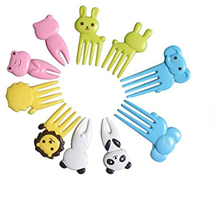 Aiming 10pcs nettes kleines Karikatur-Tier Kinder Obst Gabel Kinder Kunststoff Bento Wohnkultur Zubehör