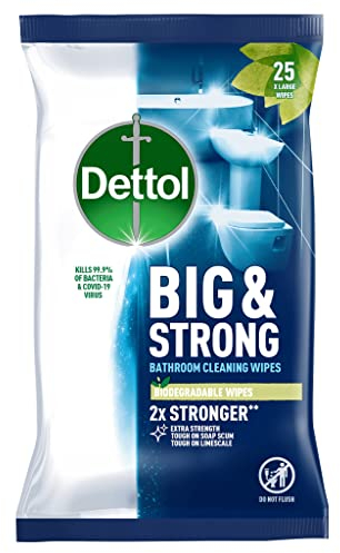 Dettol Lingettes nettoyantes anti-calcaire Big & Strong pour salle de bain, 25 unités