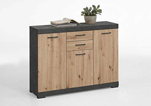 Kommode Bristol 3 Matera Artisan Eiche Nb. 3 Türen 2 Schubkästen Sideboard MDF