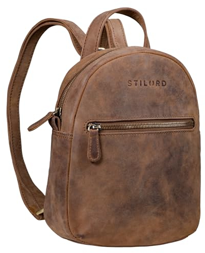 STILORD 'Lola' Mini Daypack Damen Lederrucksack Cityrucksack Kleiner Tagesrucksack Rucksack Tasche für Frauen XS Stadtrucksack aus Echtem Leder, Farbe:mittel - braun