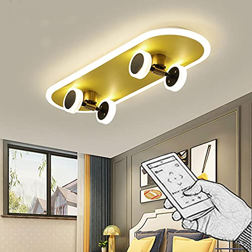 VOMI Dimmbar Deckenlampe LED Kinderzimmer Kreatives Skateboard Design Moderne Karikatur Deckenleuchte mit Fernbedienung 32W Kinderlampe für Jungen Mädchen Wohnzimmer Kindergarten Deckenlicht