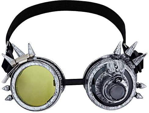 OMGREAT Lunettes Steampunk à pointes style victorien avec double loupe oculaire, Verres jaunes + verres roses, taille unique