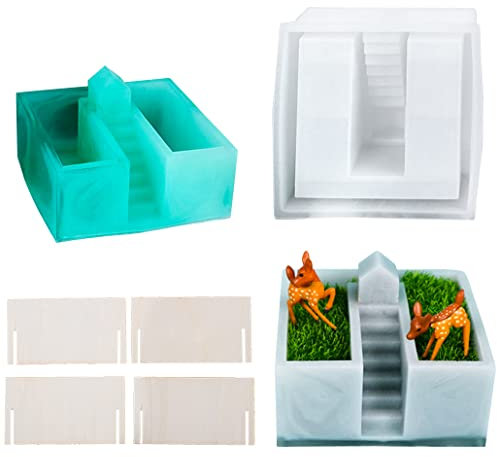 KyeeaDIY 5PK Resin Plant Pot Mold Silicone Molds DIY Flower Pot Moulds Storage Box Resin Moulds Candle Holder Epoxy Casting Mold Stair House Mold Micro Landscape Craft (Large Mold)