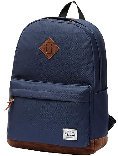 VASCHY Zaino Uomo, Donna Casual Scuola Superiore Università Vintage Zaino Classico Impermeabile porta PC 15.6 Pollici da Viaggio Lavoro Blu Regali