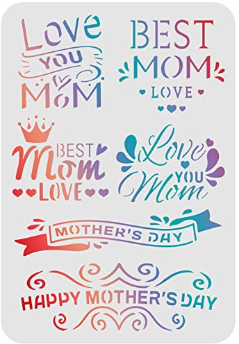 FINGERINSPIRE Schönen Muttertag Schablonen 29,7x21cm - Dekorations Schablonen Love You Mom/Best Mom - Zeichenschablone zum Malen auf Holz, Boden, Wand, Stoff