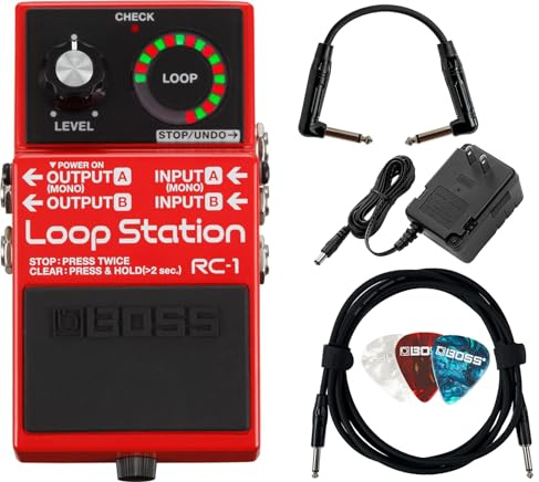 Boss RC-1 Loop Station Bundle with Gearlux Power Supply, Instrument Cable, Patch Cable, and Picks