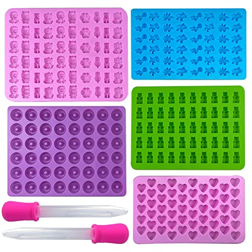 5 Stück Gummibärchen Selber Machen mit 2 Pipetten, Gummibärchen Form, Bonbon Formen Silikon,Silikonform Gummibärchen,Bonbonform Silikon für Süßigkeiten,Gelee,Schokolade