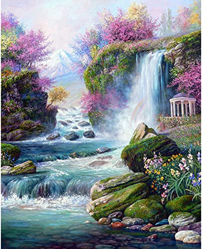 Peinture cascade de montagnes par numéro Paysage naturel Peinture sur toile peinture avec pinceaux peinture acryliques parfaite pour la peinture par numéros pour adultes et enfants étudiants débutants