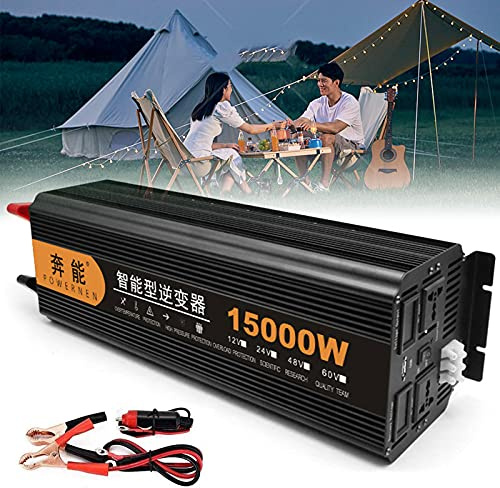 UIBAO 15000W Convertisseur Pur Sinus -DC 12V/24V à AC 220V Onduleur Transformateur de Tension avec Port USB Prises AC Et Affichage LED et Télécommande,pour VR Camions Ménage Urgence,24V