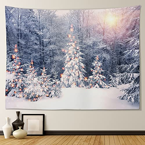 JOTOM Weihnachts-Winter-Wandteppich, 150x130 cm, Wandbehang, Schneewald, Decke, Wandteppiche, Weihnachtsdekoration, geheimnisvoll für Wohnzimmer, Schlafzimmer, Party, Outdoor-Dekoration (Schneebaum)