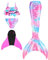 NAITOKE meerjungfrauenflosse mädchen Badeanzug - Meerjungfrau Flosse Bademode mit Bikini Set und Monoflosse Mermaid Tail, 4 Stück Set,HHDAB,120