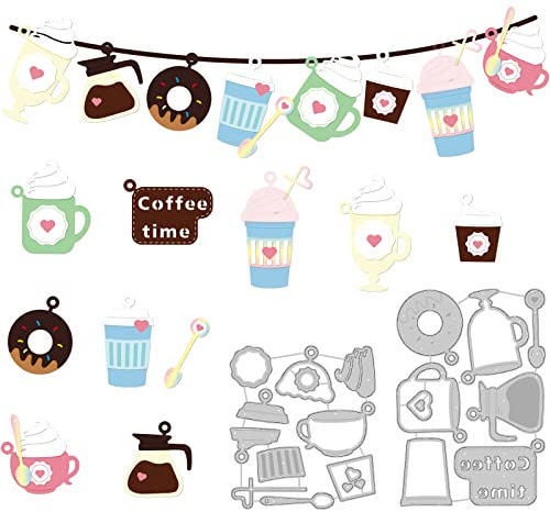 BENECREAT 2 Stile Kaffeetasse Stanzformen Kaffee Zubehör Anhänger Wort Kaffeezeit Karbonstahl Schablonen Für DIY Scrapbooking, Fotoalbum, Dekorative Prägung, 0.8 mm Dick
