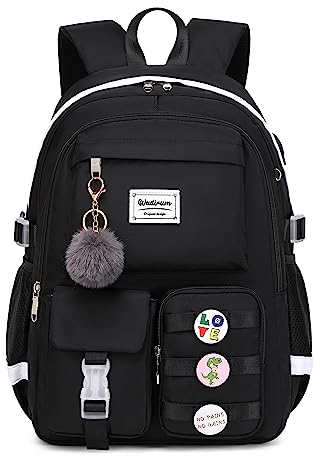 Wadirum Niedliche Laptop-Rucksack für Mädchen Mode College Tasche Frauen Rucksack Geldbörse Schwarz