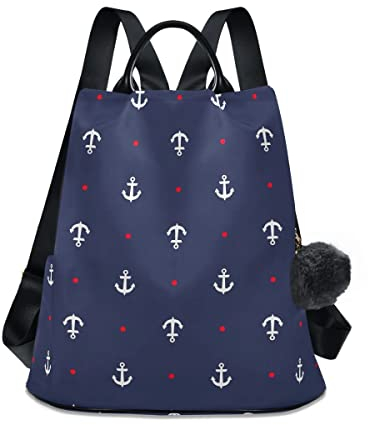 GAIREG Rucksack mit Blatt-Blumen-Patchwork-Muster, für Damen, modischer Rucksack, Anti-Diebstahl-Handtasche, Reisetasche, Weiße Anker mit roten Punkten