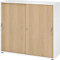 bümö Schiebetürenschrank 3OH - Aktenschrank abschließbar, Sideboard Schrank mit Schiebetüren in Weiß/Eiche, Bogengriff - Büroschrank aus Holz mit Schiebetür, Büro Kommode für Ordner & Co.