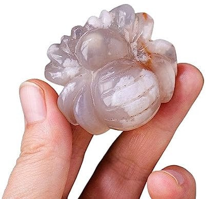 WAHOM 1PC Naturstein Kirsche Achat Spinne Kristall Schnitzerei Heilung Edelstein Sakura Achat Tierfigur Reiki Kristall Handwerk