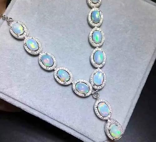 OBCPD natürliche Opal Halskette echt 925 Sterling Silber Frauen Halskette Anhänger Feuerfarbe Edelstein Schmuck