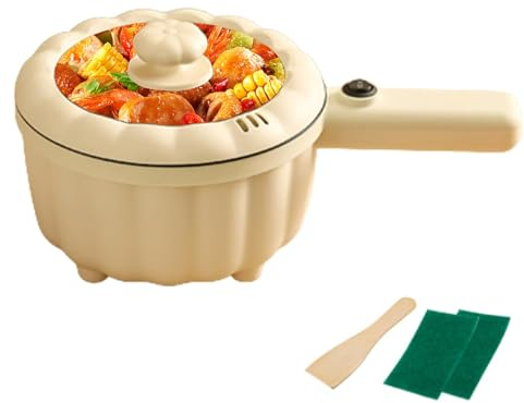 Tuzsocr Multicuiseur électrique,Petite Poêle électrique,2L Marmite électrique en Antiadhésif,Marmite Hot Pot Électrique portable de voyage,avec cuiseur vapeur,pour Steak,Soupe,œufs,Nouilles (Style 1)