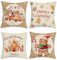 Bonhause 4er Set Kissenbezüge Weihnachten Lebkuchen 45 x 45 cm Männerhaus LKW Xmas Bäckerei Polyester Leinen Dekorative Kissenhülle Zierkissenbezüge für Sofa Winterurlaub Dekoration