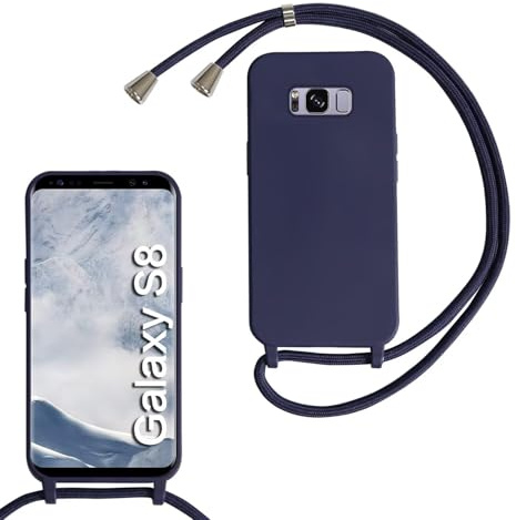 FERLAN handyband Hülle für Samsung Galaxy S8 mit Band, HandyHülle mit Kordel, Weich Silikon TPU Stoßfest Bumper mit Kette zum Umhängen für Samsung Galaxy S8, Handy Lanyard - Dunkelblau