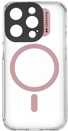 case&me cover trasparente con modulo MagSafe per iPhone 15 Pro Max, compatibile con MagSafe, protezione per fotocamera, rosa