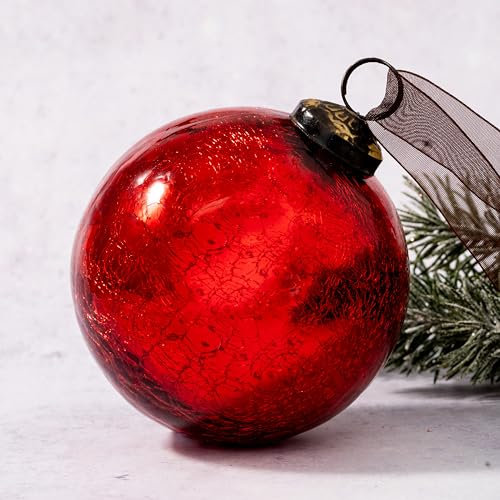 Arthur Cameron Crackle Glass Christmas Tree Bauble Hanging Ball Decoration (4, Red)