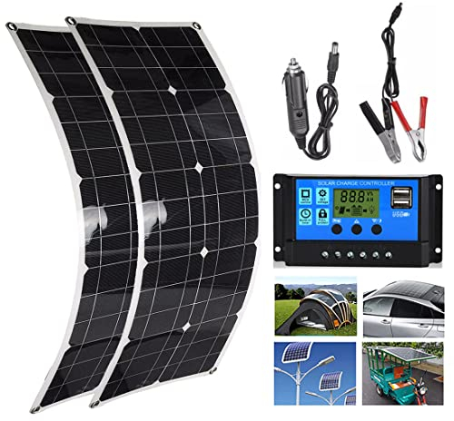 Kit De Panel Solar Flexible (100W 200W 300W 400W 500W 600W) + Controlador De 40 A, Panel Solar PortáTil De AlimentacióN Usb De 12 V Para Autocaravana/Techo/Barco/Coche/Camping, Ultrafino,2x100W