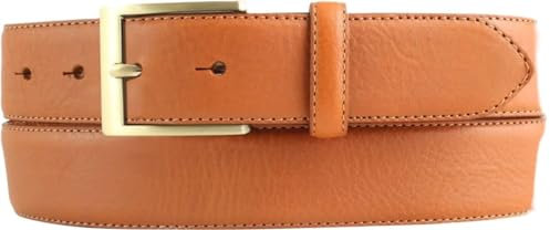 Hochwertiger Anzuggürtel aus Vollrindleder mit goldener Gürtelschließe 3,5 cm | Bombierter Ledergürtel Herren 35mm | Business-Gürtel made in Italy | Tabac 90cm