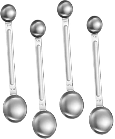 HOMSFOU 4piezas Cucharas Medidoras De Café De Acero Inoxidable Cucharas De Doble Cabeza Para Medir Ingredientes Secos Y Líquidos Utensilios De Cocina Portátiles