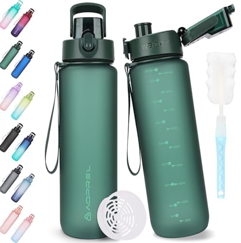 AOPREL Trinkflasche 1l, Trinkflasche Sport Tritan & BPA-Frei Wasserflasche Mit Filter und Bürste, Auslaufsicher Sportflasche Für Fitness, Wandern, Camping, Schule und Büro