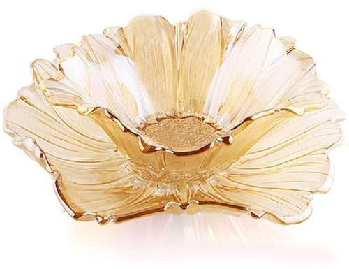 JUNYFFF Large Glass Serving Plate, Decorative and Colourful Bowl for Dinner, Salad, Snack, Dessert, Wedding, Candy, 2Pcs,Amarillo
