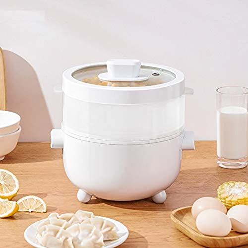 Padella Elettrica 2.0L Multifunzione, Pentola Elettrica Portatile con Rivestimento Antiaderente Piroscafo, Padella Cottura Slow Cooker Per Cucina Famiglia Festa, Bianca