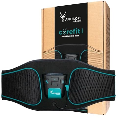 Antelope by Beurer Corefit I EMS-Trainingsgürtel, Stimulation der Bauchmuskulatur, Unterstützung Muskelaufbau, 9 Trainingsprogramme, 4 Elektroden, für Männer und Frauen