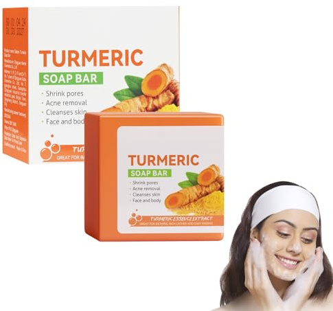 Horuili® Turmeric Soap, Kurkuma-Seife, Kurkuma Aufhellende Seife, Kurkuma-Blemish-Seife, Reinigend, Feuchtigkeitsspendend & Aufhellend, Badeseife für Gesicht und Körper, für alle Hauttypen