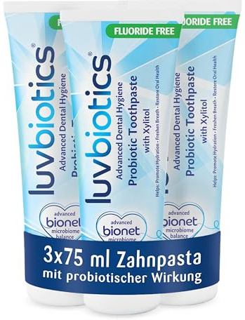 Luvbiotics – Original probiotische Zahnpasta mit Xylitol & ohne Fluorid 3x75ml – Zahncreme fluoridfrei, ohne SLS, Parabene & künstl. Süßstoffe – Unterstützt Mundflora, frischen Atem & gesunde Zähne
